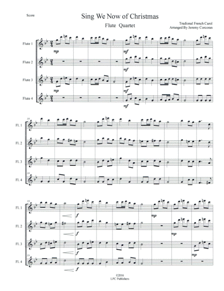 Sing We Now Of Christmas For Flute Quartet Sheet Music