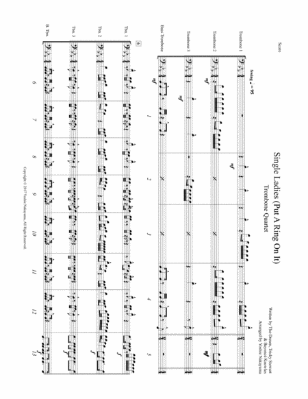 Single Ladies Put A Ring On It Trombone Quartet Sheet Music