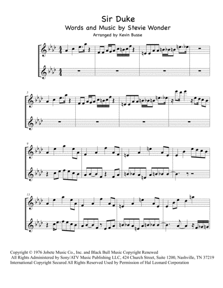 Free Sheet Music Sir Duke Alto Sax Duet