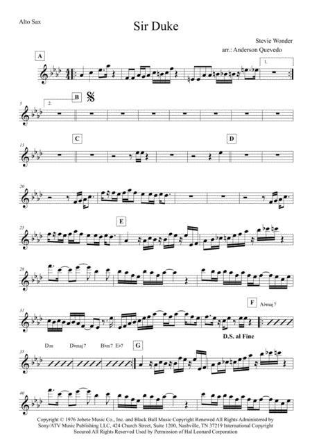 Sir Duke Alto Sax Sheet Music