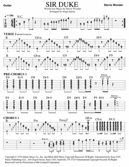 Free Sheet Music Sir Duke Guitar Tab Brass Arrangement