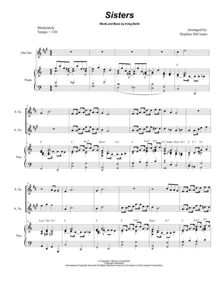 Sisters Duet For Soprano And Alto Saxophone Sheet Music