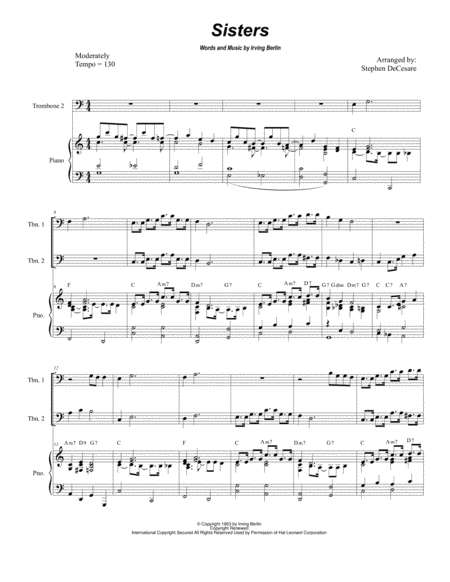 Sisters Trombone Duet Sheet Music