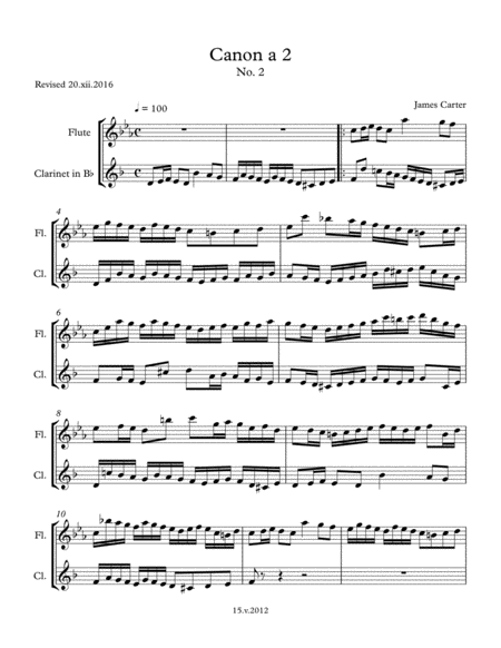 Six Canons For Flute Clarinet Duet No 2 In C Minor Sheet Music