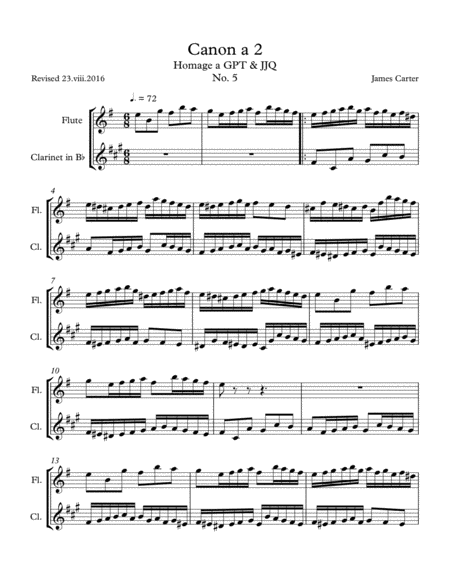 Six Canons For Flute Clarinet Duet No 5 In E Minor Sheet Music