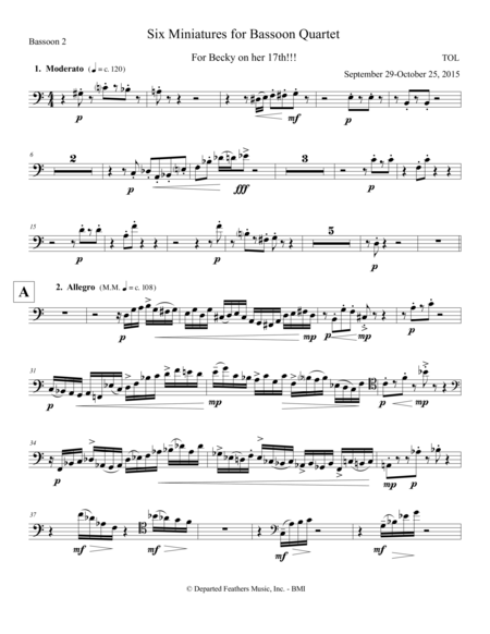 Six Miniatures For Bassoon Quartet 2015 Bassoon 2 Part Sheet Music