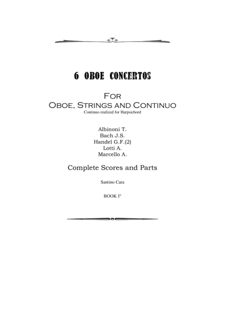 Six Oboe Concertos For Oboe Strings And Continuo Book 1 Scores And Parts Sheet Music