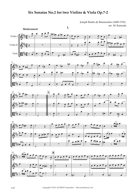 Six Sonatas No 2 For Two Violins Viola Op 7 2 Sheet Music