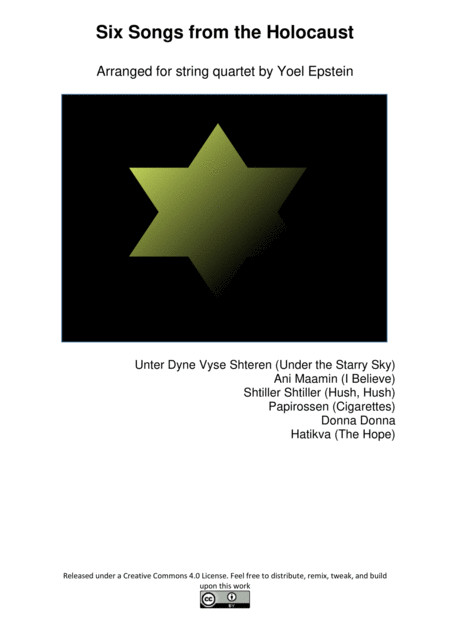 Free Sheet Music Six Songs Of The Holocaust Arranged For String Quartet