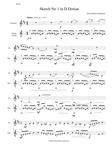 Free Sheet Music Sketch In D Dorian No 1 For Clarinet And Guitar