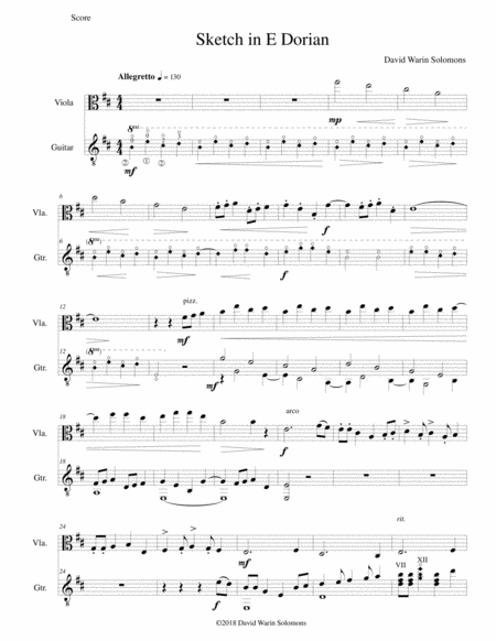 Free Sheet Music Sketch In E Dorian For Viola And Guitar