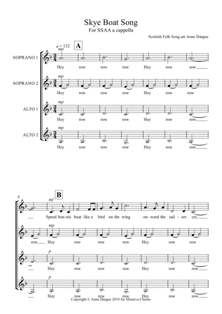 Skye Boat Song Trad A Cappella Ssaa Sheet Music