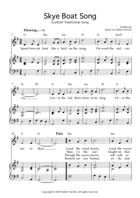 Free Sheet Music Skye Boat Song Traditional Scottish Song
