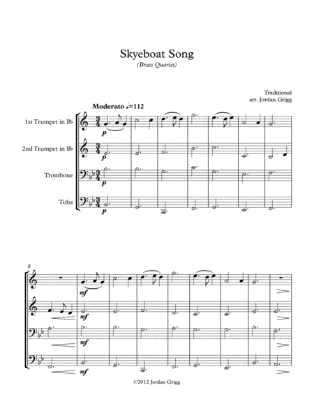 Skyeboat Song Brass Quartet Sheet Music