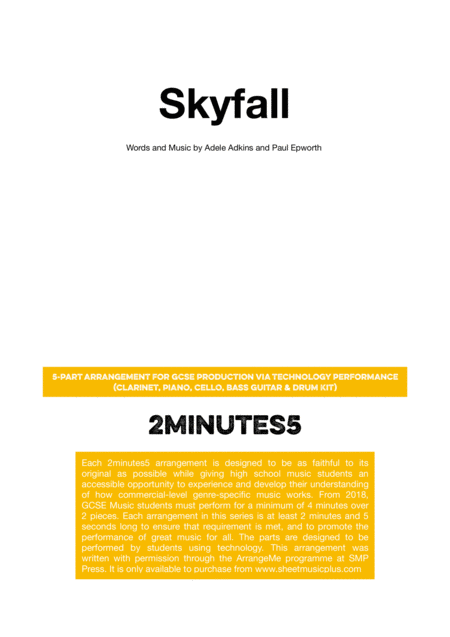 Free Sheet Music Skyfall 2minutes5 Arrangement For Gcse Music Production Via Technology Performance