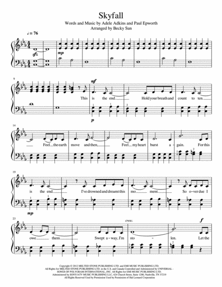 Skyfall Easy Piano Sheet Music