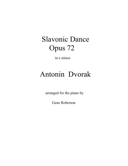 Free Sheet Music Slavonic Dance In E Minor Opus 72 Dvorak