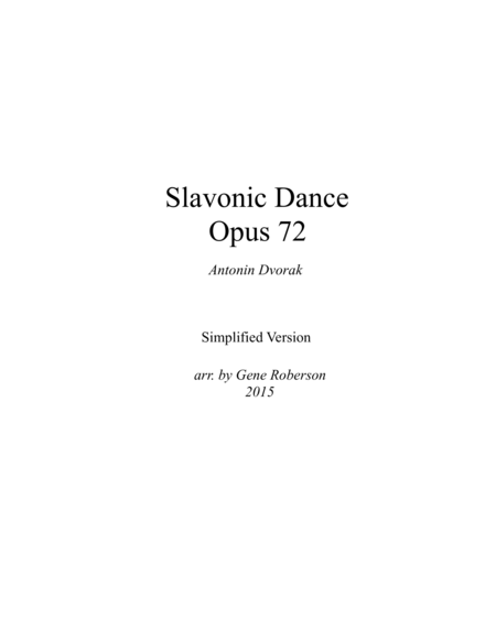 Free Sheet Music Slavonic Dance In E Minor Opus 72 Simplified Version