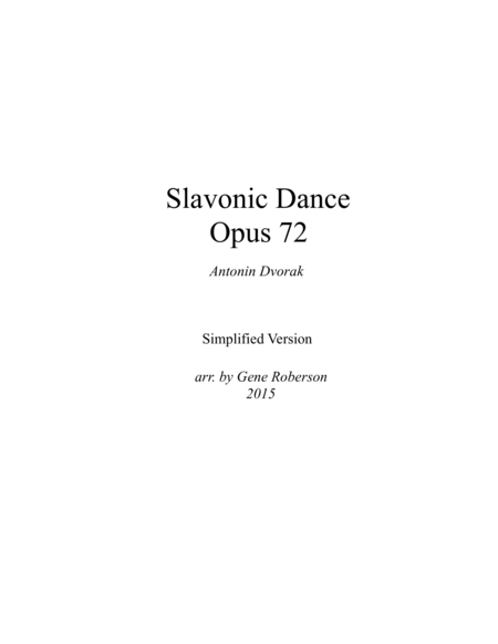 Slavonic Dance In E Minor Opus 72 Simplified Version Sheet Music