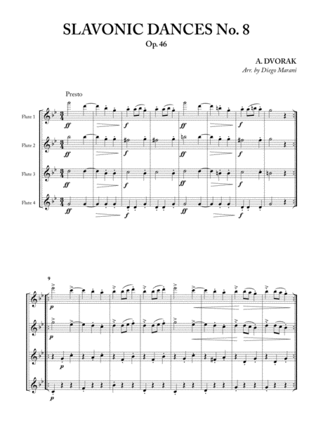 Free Sheet Music Slavonic Dances No 8 Op 46 For Flute Quartet