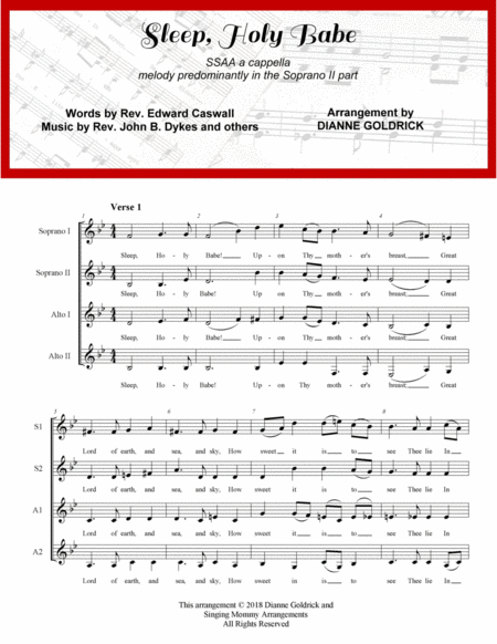 Free Sheet Music Sleep Holy Babe Ssaa A Cappella