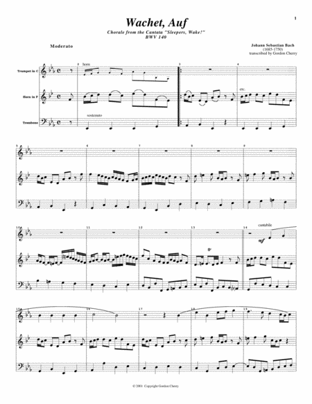 Sleepers Awake Wachet Auf For Brass Trio Sheet Music