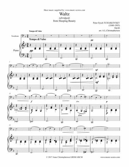 Sleeping Beauty Waltz Trombone And Piano Sheet Music