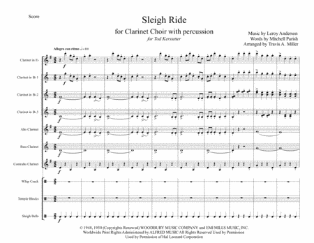 Sleigh Ride For Clarinet Choir With Percussion Sheet Music