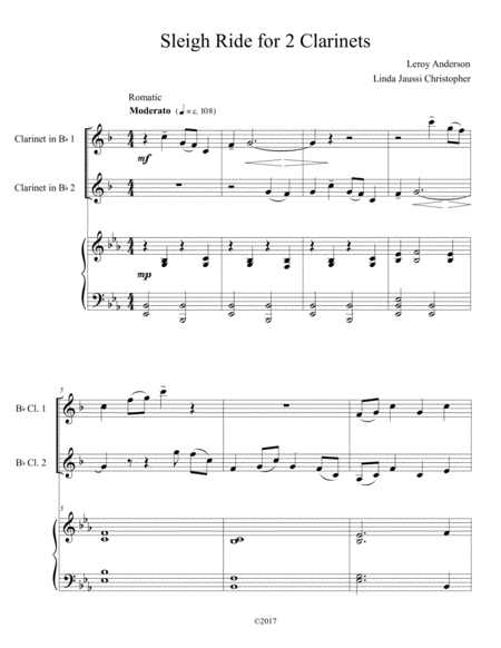 Sleigh Ride For Two Clarinets Sheet Music