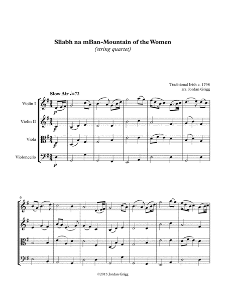 Sliabh Na Mban Mountain Of The Women String Quartet Sheet Music