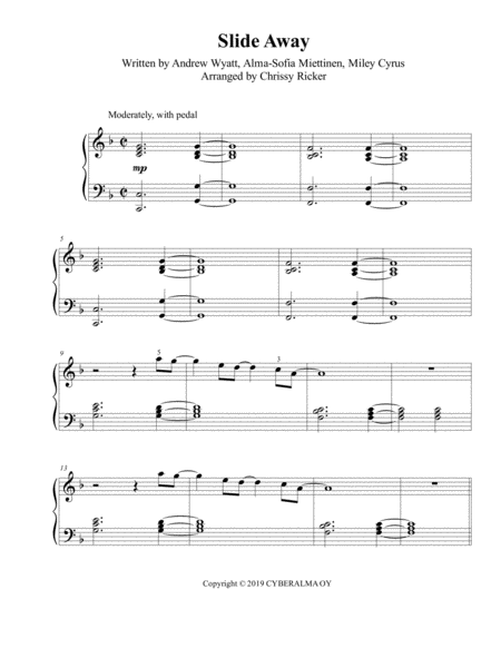 Free Sheet Music Slide Away Intermediate Piano