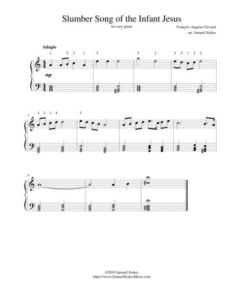 Slumber Song Of The Infant Jesus For Easy Piano Sheet Music