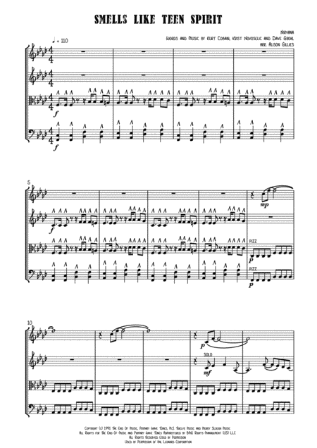 Smells Like Teen Spirit String Quartet Sheet Music