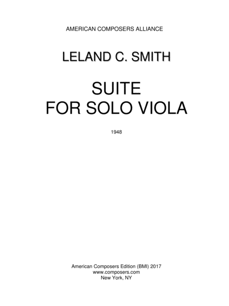 Smith Suite For Solo Viola Sheet Music