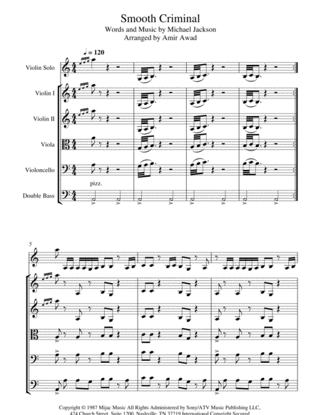 Free Sheet Music Smooth Criminal Arranged For Violin Solo With String Orchestra