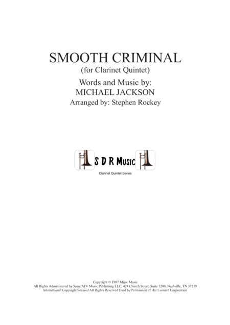 Smooth Criminal For Clarinet Quintet Sheet Music