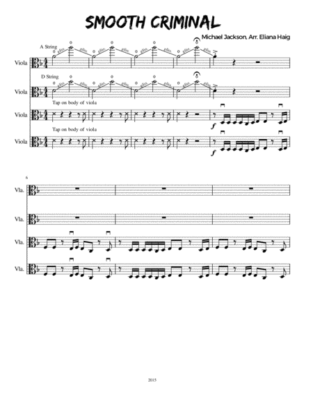 Smooth Criminal For Viola Quartet Or Viola Ensemble Sheet Music