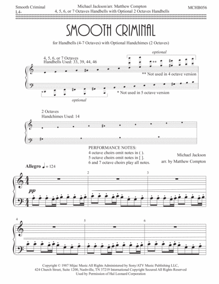 Smooth Criminal Handbells Sheet Music