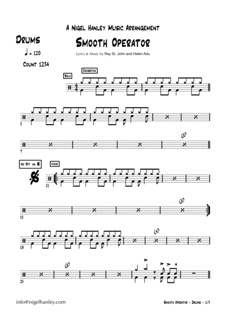 Smooth Operator Dmi 7pc Jazz Rock Band Arrangement Chart Sheet Music