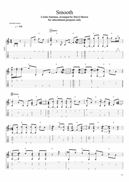 Smooth Santana For Solo Fingerstyle Guitar Sheet Music