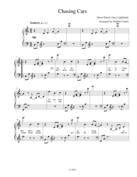 Snow Patrols Chasing Cars Gorgeous Lyrical Piano Solo Arranged For Intermediate Level Pianists Sheet Music