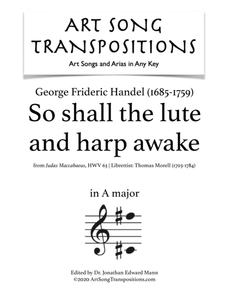 Free Sheet Music So Shall The Lute And Harp Awake Transposed To A Major