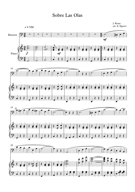 Sobre Las Olas Over The Waves Juventino Rosas For Bassoon Piano Sheet Music