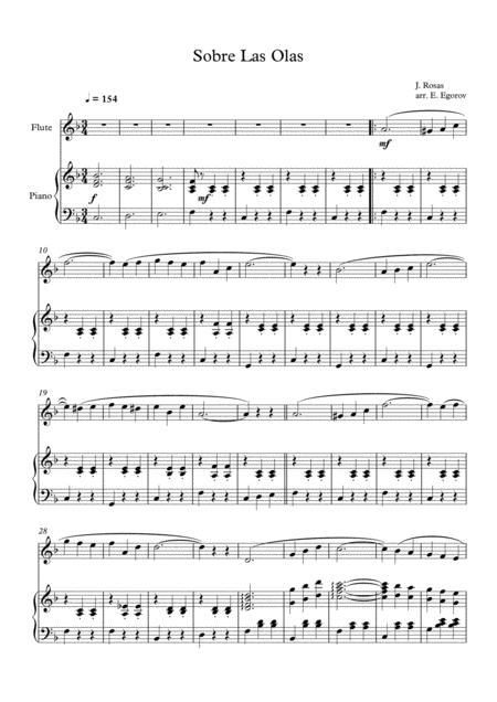 Free Sheet Music Sobre Las Olas Over The Waves Juventino Rosas For Flute Piano