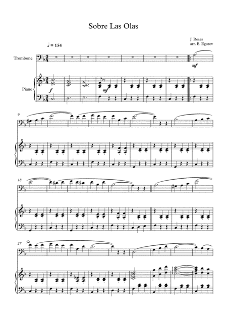 Free Sheet Music Sobre Las Olas Over The Waves Juventino Rosas For Trombone Piano