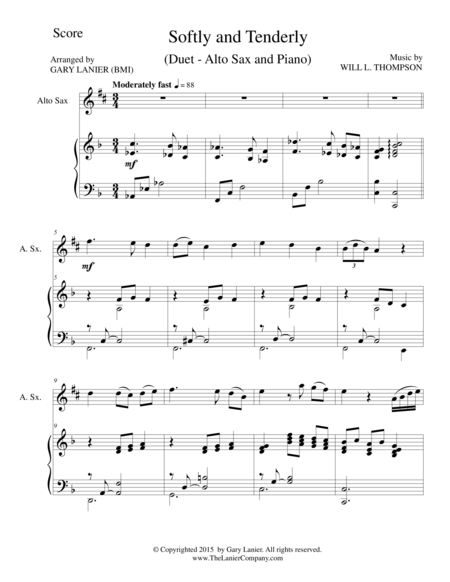 Softly And Tenderly Duet Alto Sax And Piano Score And Parts Sheet Music