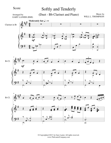 Softly And Tenderly Duet Bb Clarinet And Piano Score And Parts Sheet Music