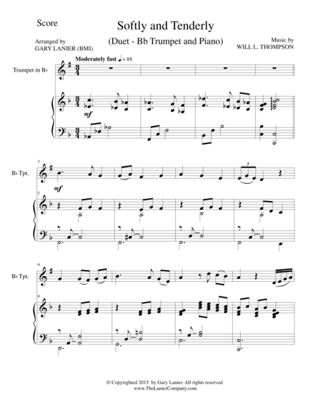 Softly And Tenderly Duet Bb Trumpet And Piano Score And Parts Sheet Music