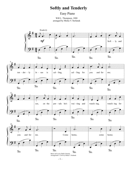 Softly And Tenderly Easy Piano Sheet Music