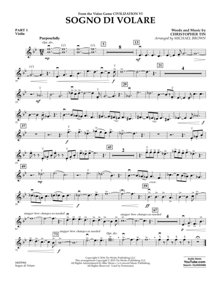 Free Sheet Music Sogno Di Volare From Civilization Vi Arr Michael Brown Pt 1 Violin